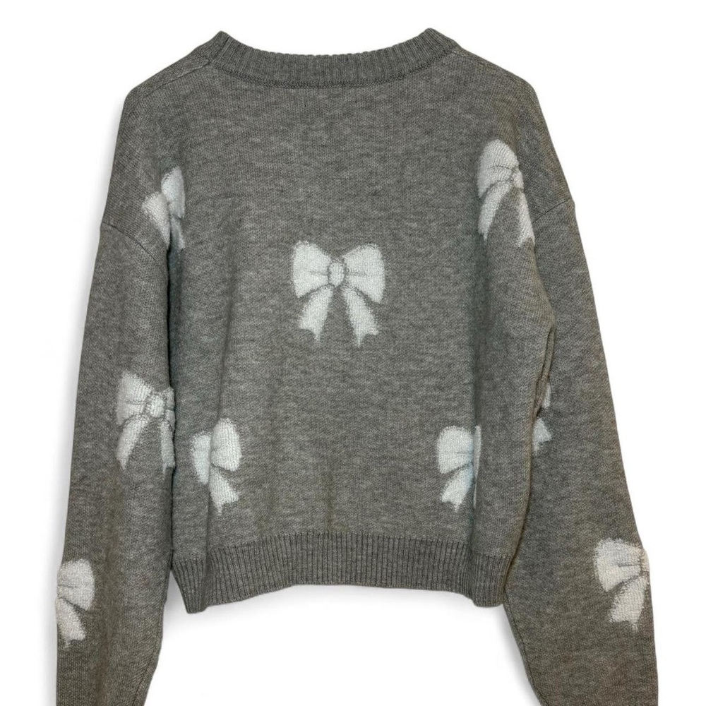 Harper & Ivy gray sweater + white bows - Picture 5 of 6